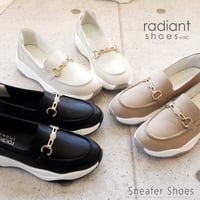 【きれいめスニーカー・5cm厚底】radiant ビットローファー 幅広 きれいめ スニーカー クリアストーン 軽量 幅広 3E