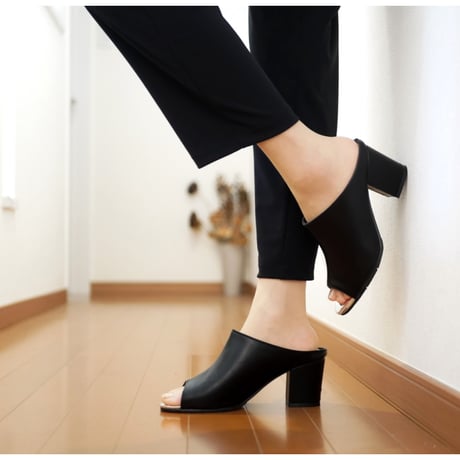 【さっと履けてオフィスに最適】RELAXIS ミュールサンダル チャンキーヒール オープントゥ 3E 軽量