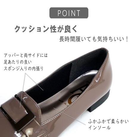 【2026年秋冬/再入荷】AC 日本製 パンプス エナメル スクエアトゥ バックル ローヒール 仕事 3e