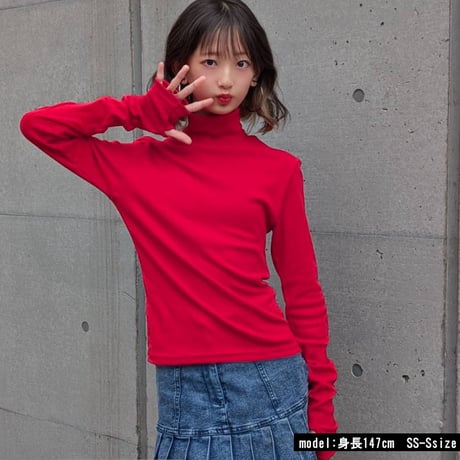 b5065　カラフルハイネック指穴ロンT