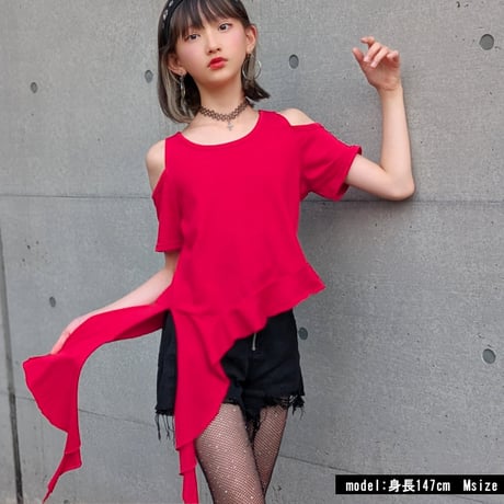 b5291　肩あきアシメフリルT