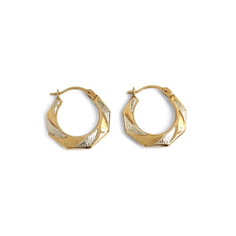 9Kゴールド　ホワイト×ゴールド　フープ　ピアス