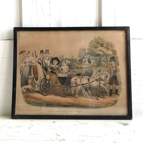 ヴィクトリアン　手彩色版画のフレーム　The Royal Infant's Drive in Windsor Park
