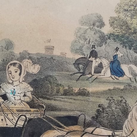 ヴィクトリアン　手彩色版画のフレーム　The Royal Infant's Drive in Windsor Park