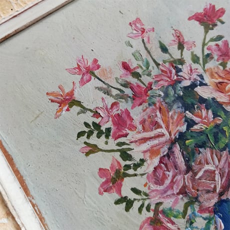 薔薇の油彩画　1948年　フランスヴィンテージ　オイルペイント