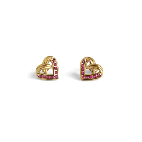 ルビー　ロールドゴールド　スターリングシルバー　ハート　ピアス