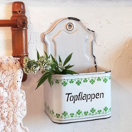 ホーロー　クローバーの鍋つかみ入れ　Topflappen
