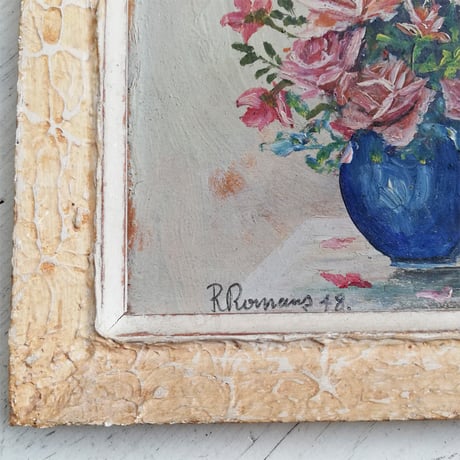 薔薇の油彩画　1948年　フランスヴィンテージ　オイルペイント