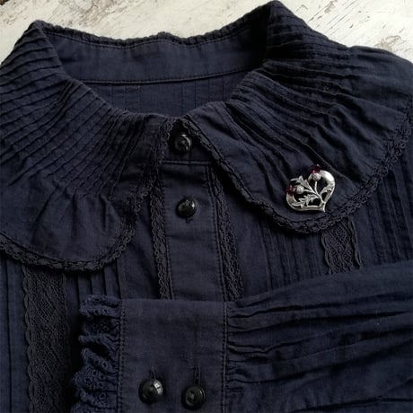 スターリングシルバー　パープルカラーガラス　あざみのブローチ　1965年
