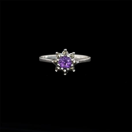 スターリングシルバー　アメジスト＆マーカサイト 八芒星　オクタグラム　リング