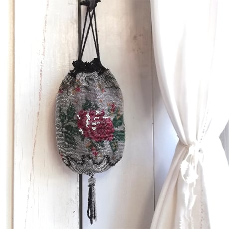 ヴィクトリアン　マイクロガラスビーズ　薔薇柄　パース/バッグ