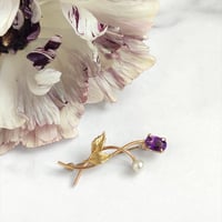 KREMENTZ　アメジスト＆養殖パール　14KGF　フラワーブローチ　オリジナルBOX付