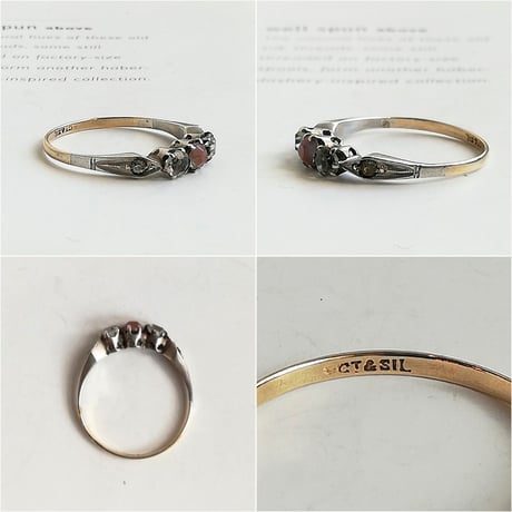 9Kゴールドとシルバー　サフィレットとペーストのリング