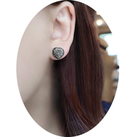 マーカサイト　ダブルハート　シルバー　ピアス