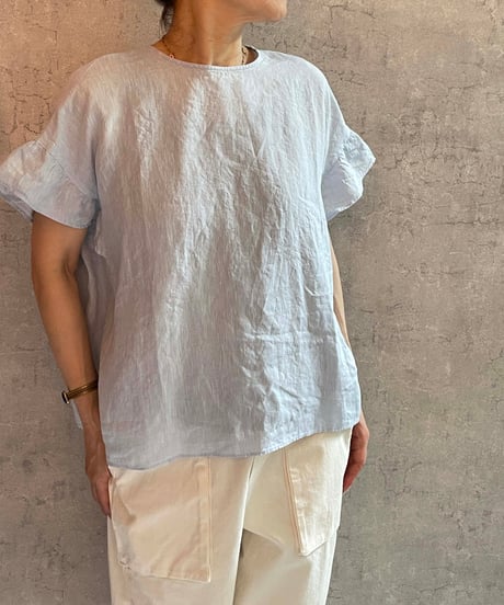made in japan　Hands of creation  1620624　Aラインフレンチスリーブブラウス　ブルー