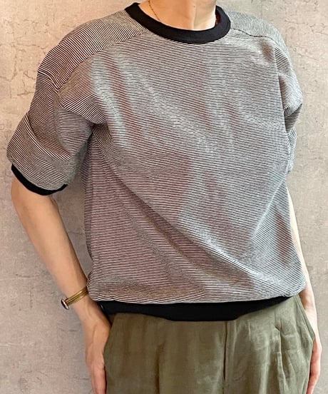 made in japan　Hands of creation  1620824　ラフィスウェーデンカノコ盲縞ハーフスリーブプルオーバー
