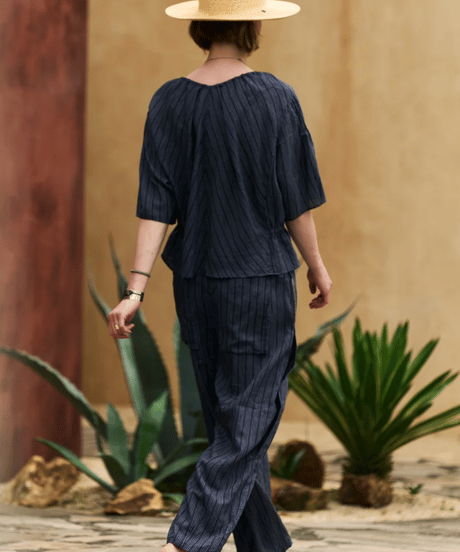 DP-0771　ストライプバレルパンツ　NAVY STRIPE