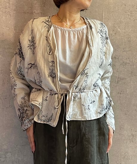 Gauze#  G1206 Florence ROBE - reversible -[LIGHT GRAY-GREIGE]