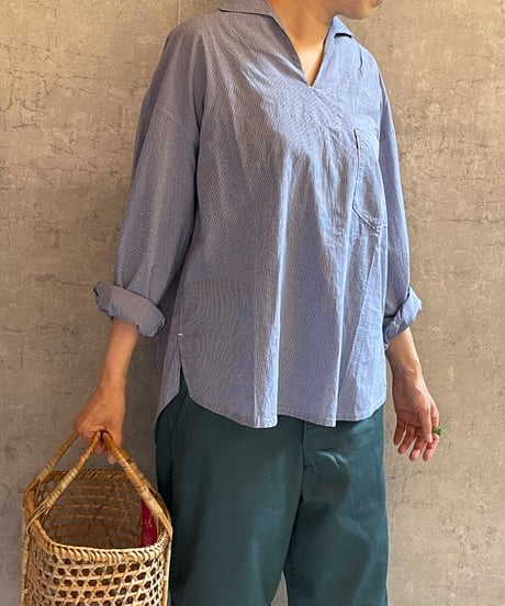 TS-0171　スキッパーシャツ　NAVY GINGHAM