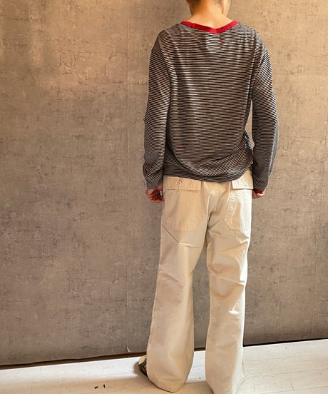DC-0371　リネンボーダーTEE　BEIGE×BLACK