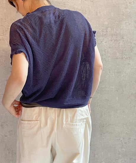 made in japan　Hands of creation  16206709　メッシュ＆フリルフレンチベストプルオーバー　ネイビー
