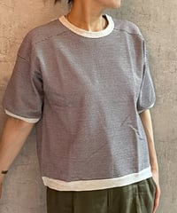 made in japan　Hands of creation  1620824　ラフィスウェーデンカノコ盲縞ハーフスリーブプルオーバー  ブラウン