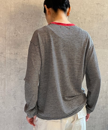 DC-0371　リネンボーダーTEE　BEIGE×BLACK