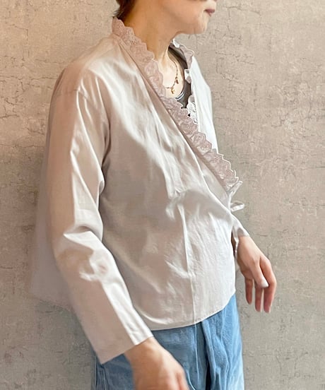 made in japan　Hands of creation  1620622　リネンローンカシュクールブラウス　ライトグレー