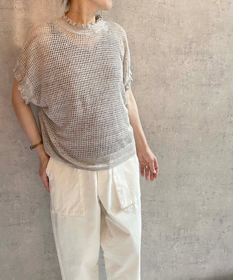 made in japan　Hands of creation  16206709　メッシュ＆フリルフレンチベストプルオーバー　ネイビー