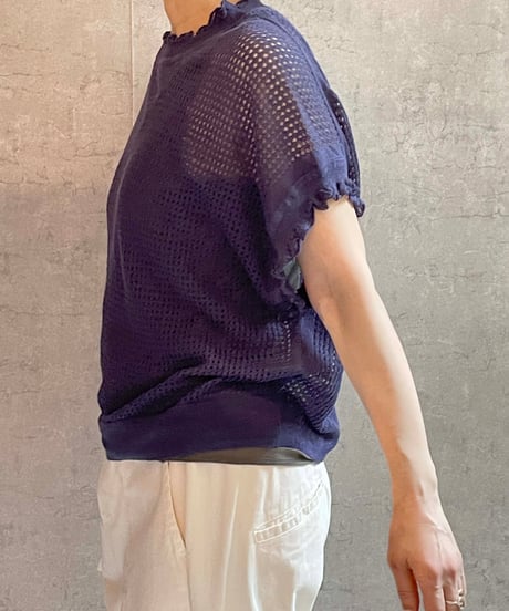made in japan　Hands of creation  16206709　メッシュ＆フリルフレンチベストプルオーバー　ネイビー