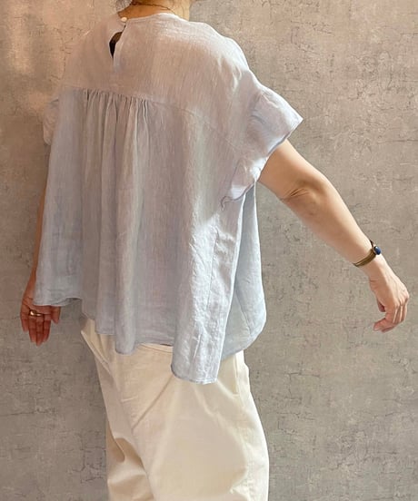made in japan　Hands of creation  1620624　Aラインフレンチスリーブブラウス　ブルー