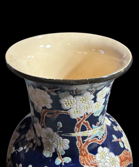 時代物 中国磁器 色絵 大壺 梅鳥図 フラワーベース 花瓶 花入れ 花器 極楽鳥 丸壺 陶器 中国 古美術 骨董品 アンティーク