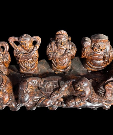 木彫 七福神宝船 龍船 木製 開運 縁起物 彫刻 仏像 古美術 インテリア 置物 オブジェ アンティーク