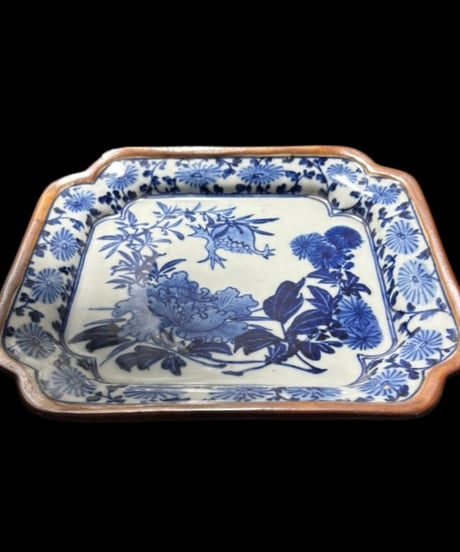 古伊万里 八角絵皿 染付 草花文図 年代物 八角皿 角皿 平皿 盛り皿 飾皿 伊万里 和食器 骨董品 アンティーク