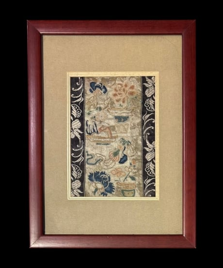 中国美術 清代 民国 シルク 額装 刺繍 草花 額 壁掛 絵画 雑貨 インテリア アンティーク コレクション