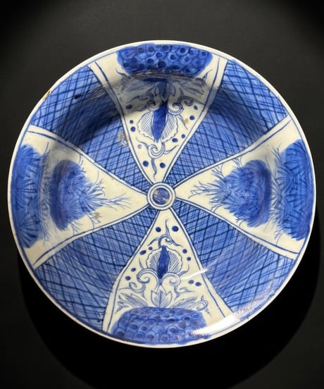 江戸後期 古伊万里 染付 大鉢 草花文図 深鉢 鉢 盛り皿 古美術 時代物 和食器 骨董品 アンティーク