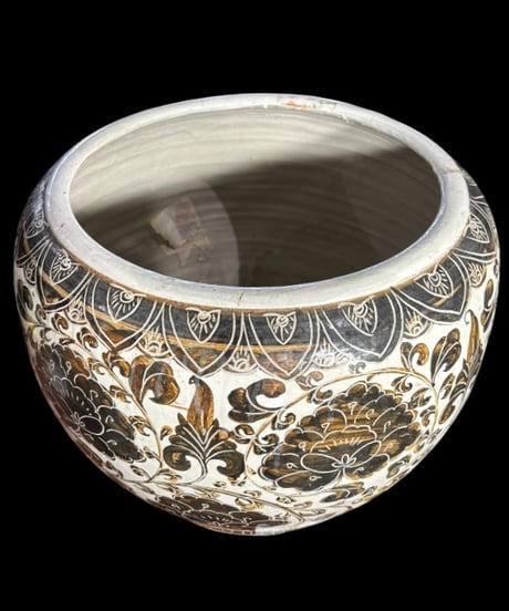 中国古玩 大壺 牡丹文図 中国雑貨 花瓶 花入れ 丸壺 花器 陶器 中国 古美術 時代物 骨董品 アンティーク