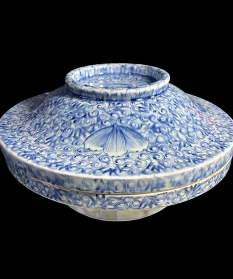 江戸後期 古伊万里 染付 微塵唐草 蓋付き大鉢 盛り鉢 鉢 和食器 陶器 伊万里 時代物 骨董品 アンティーク