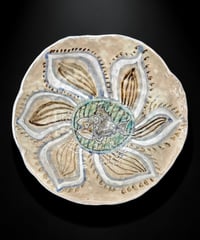 蔵出し 手描き 魚文 丸皿 飾皿 焼物 陶芸 時代物 和食器 作家物 骨董品 アンティーク