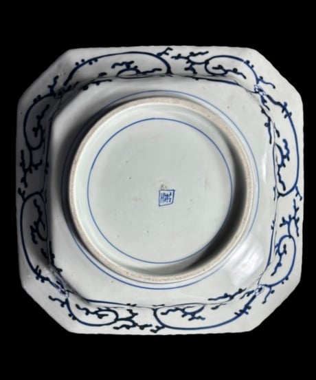 江戸期 古伊万里 四方隅切角皿 染付 草花文図 角皿 八角皿 飾皿 和食器 陶磁器 時代物 骨董品 アンティーク