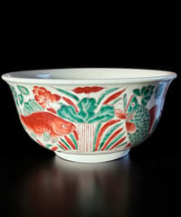 中国美術 大鉢 魚藻文図 赤絵 鯉 菓子鉢 色絵 中国 飾皿 和食器 陶磁器 時代物 骨董品 アンティーク