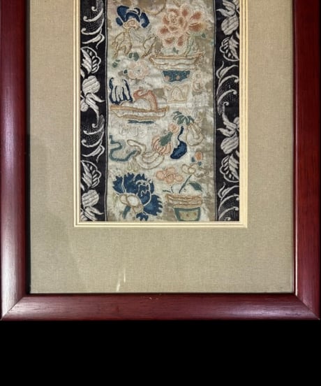 中国美術 清代 民国 シルク 額装 刺繍 草花 額 壁掛 絵画 雑貨 インテリア アンティーク コレクション