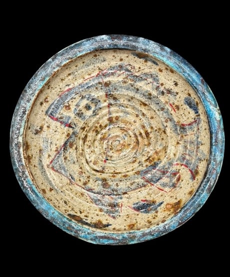 蔵出し 手描き 魚文 丸皿 飾皿 焼物 陶芸 時代物 和食器 作家物 骨董品 アンティーク