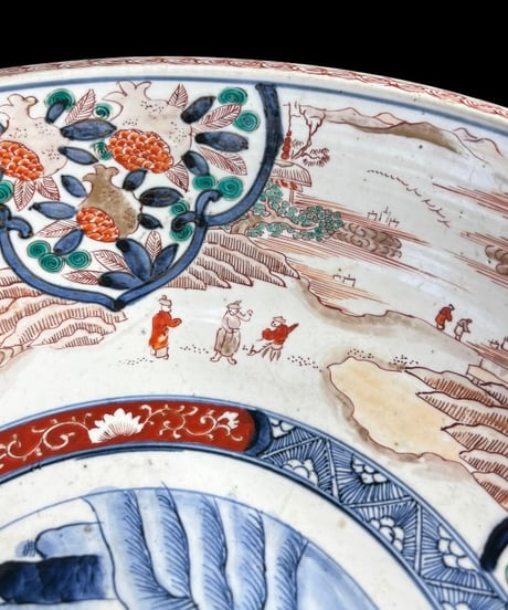 江戸期 古伊万里 大鉢 山水風景文図 錦手 色絵 鉢 取り皿 飾り皿 陶器 時代物 骨董品 アンティーク