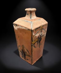 柿釉丸紋角瓶 花瓶 フラワーベース 花入れ 花器 陶器 時代物 インテリア 骨董品 アンティーク