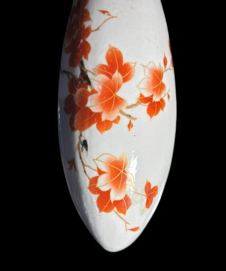 時代物 中国陶器 一輪挿し 紅葉 壁掛け 中国雑貨 もみじ 花瓶 フラワーベース 色絵 陶磁器 骨董品 アンティーク