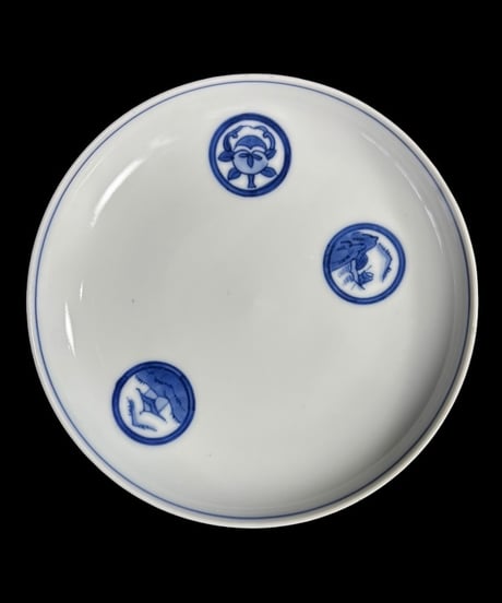 【4客セット】 江戸期 古伊万里 染付 丸紋 小皿 丸皿 銘々皿 和食器 陶器 時代物 骨董品 アンティーク