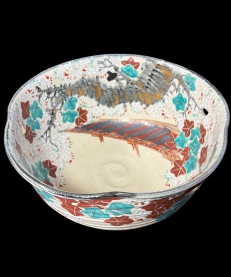 清水焼 雲錦 透かし大鉢 桜 紅葉 菓子鉢 色絵 金彩 もみじ 大鉢 飾皿 和食器 陶磁器 骨董品 アンティーク