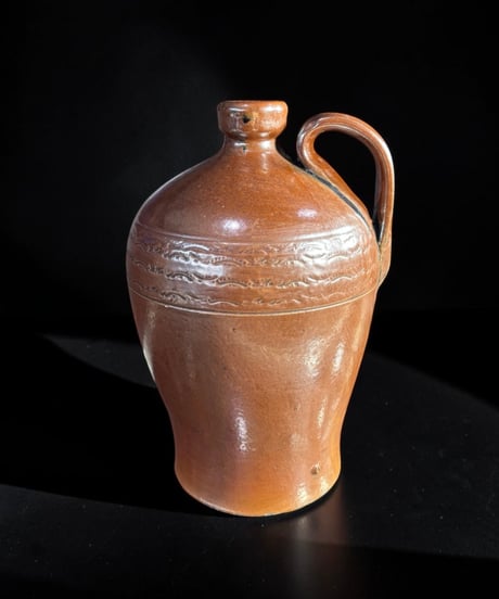 19世紀 ストーンウェア フラゴン ブラウン 水差し 塩釉 茶壺 ジャグ 丸壺 陶器 古美術 時代物 骨董品 アンティーク