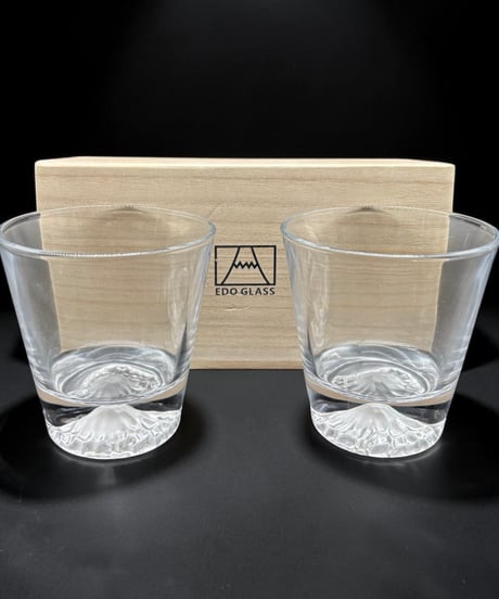 EDO GLASS 富士山 ロックグラス 江戸グラス ペア 共箱 クリスタル 硝子 伝統工芸 古美術 レトロ アンティーク